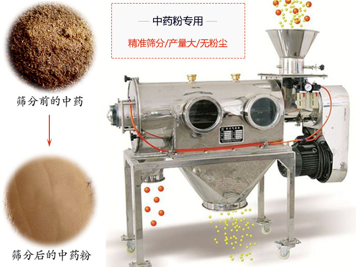 WQS50-130臥式氣流篩：中藥粉專用篩：精度篩分/產(chǎn)量大/無粉塵符合標(biāo)準(zhǔn)。