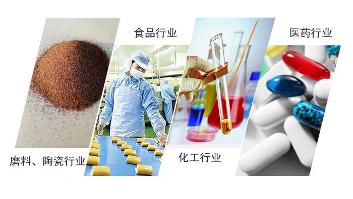 圓形旋振篩適用行業(yè)：磨料，陶瓷行業(yè)，食品行業(yè)，化工行業(yè)，醫(yī)藥行業(yè)。